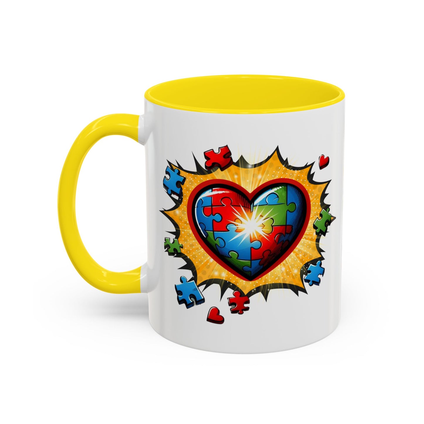 Autism Awareness Mug 11 oz or 15 oz Accent Color Coffee Tea Mug Color Handle Cup, Autism Support Gift, ASD Neurodiversity Inclusion Mug