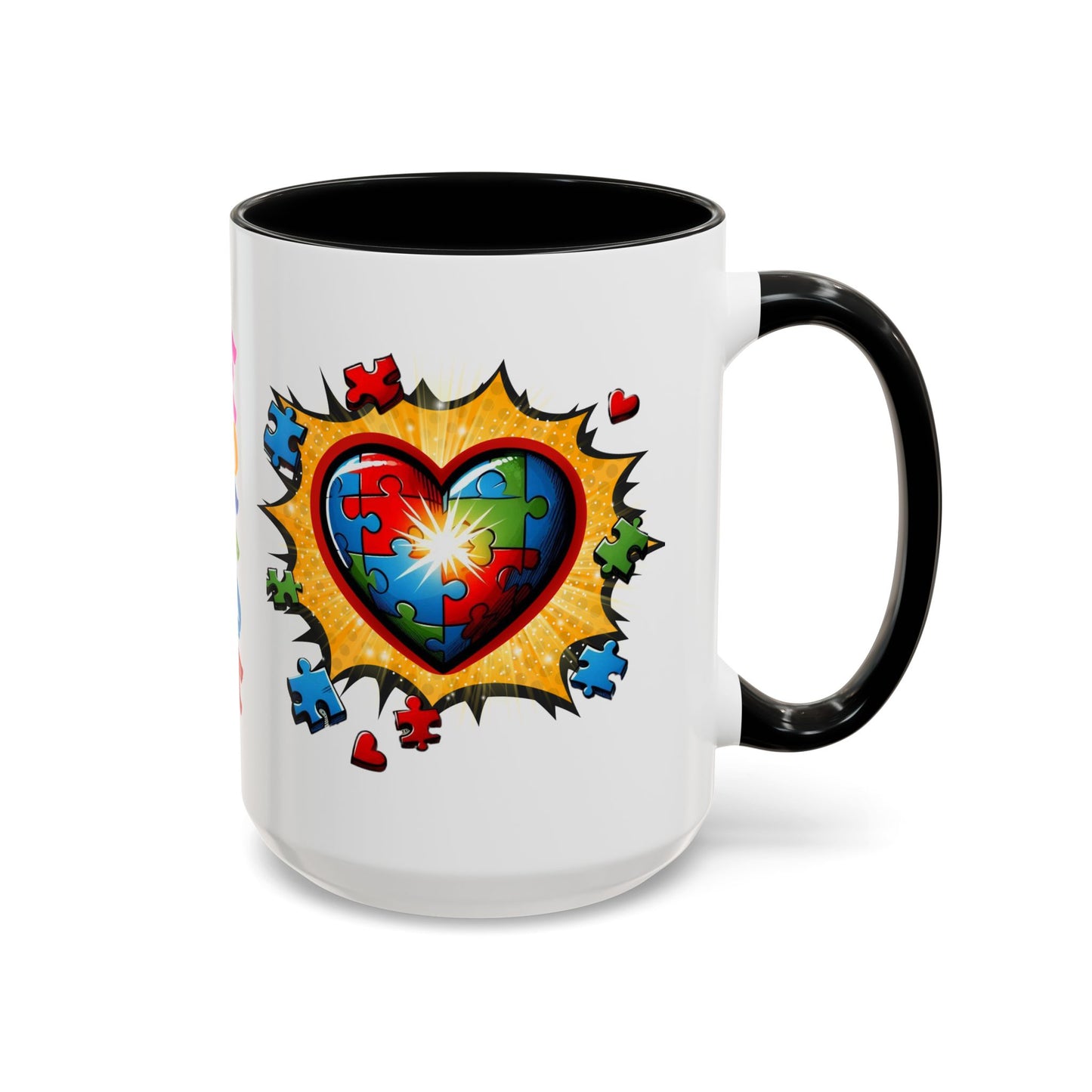 Autism Awareness Mug 11 oz or 15 oz Accent Color Coffee Tea Mug Color Handle Cup, Autism Support Gift, ASD Neurodiversity Inclusion Mug