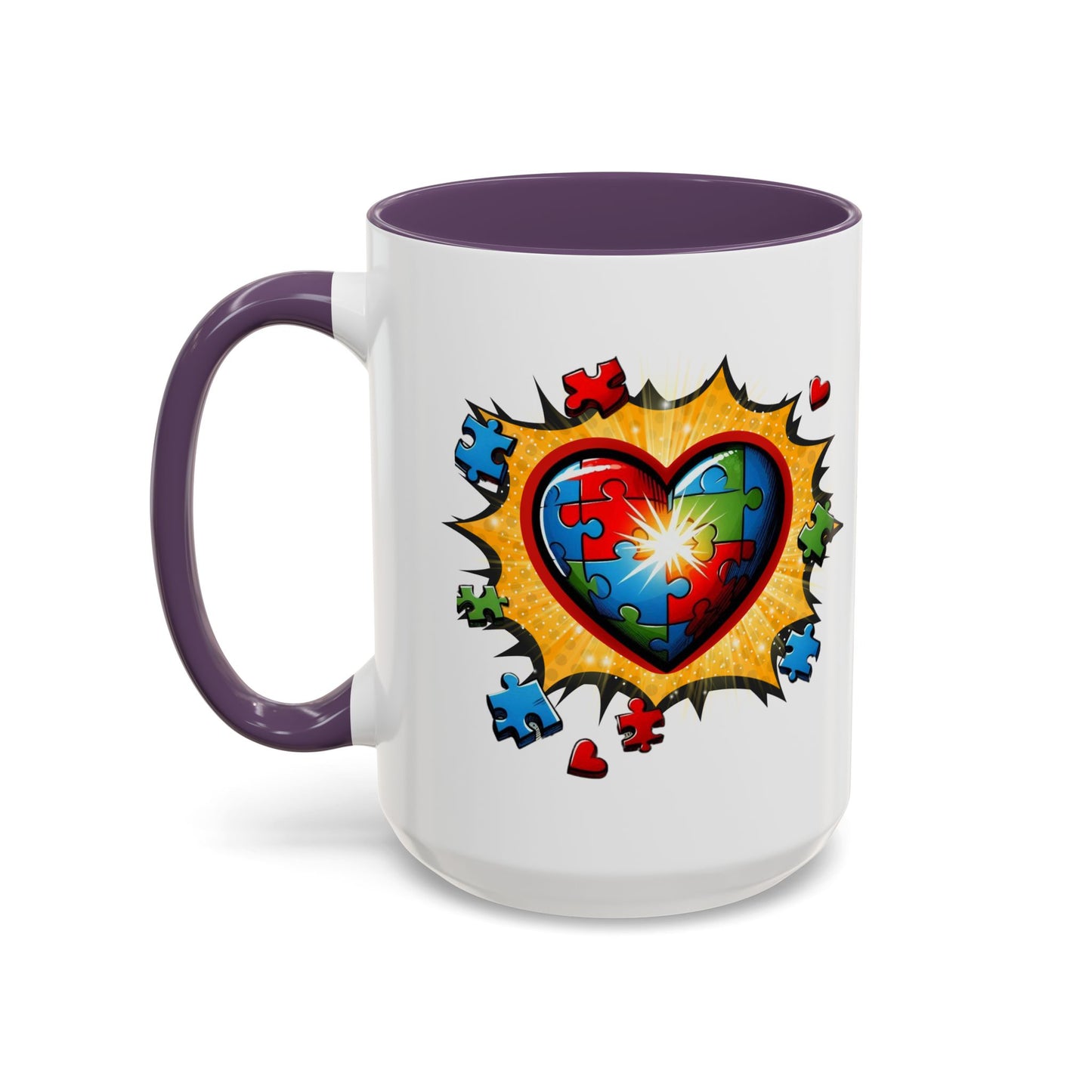Autism Awareness Mug 11 oz or 15 oz Accent Color Coffee Tea Mug Color Handle Cup, Autism Support Gift, ASD Neurodiversity Inclusion Mug