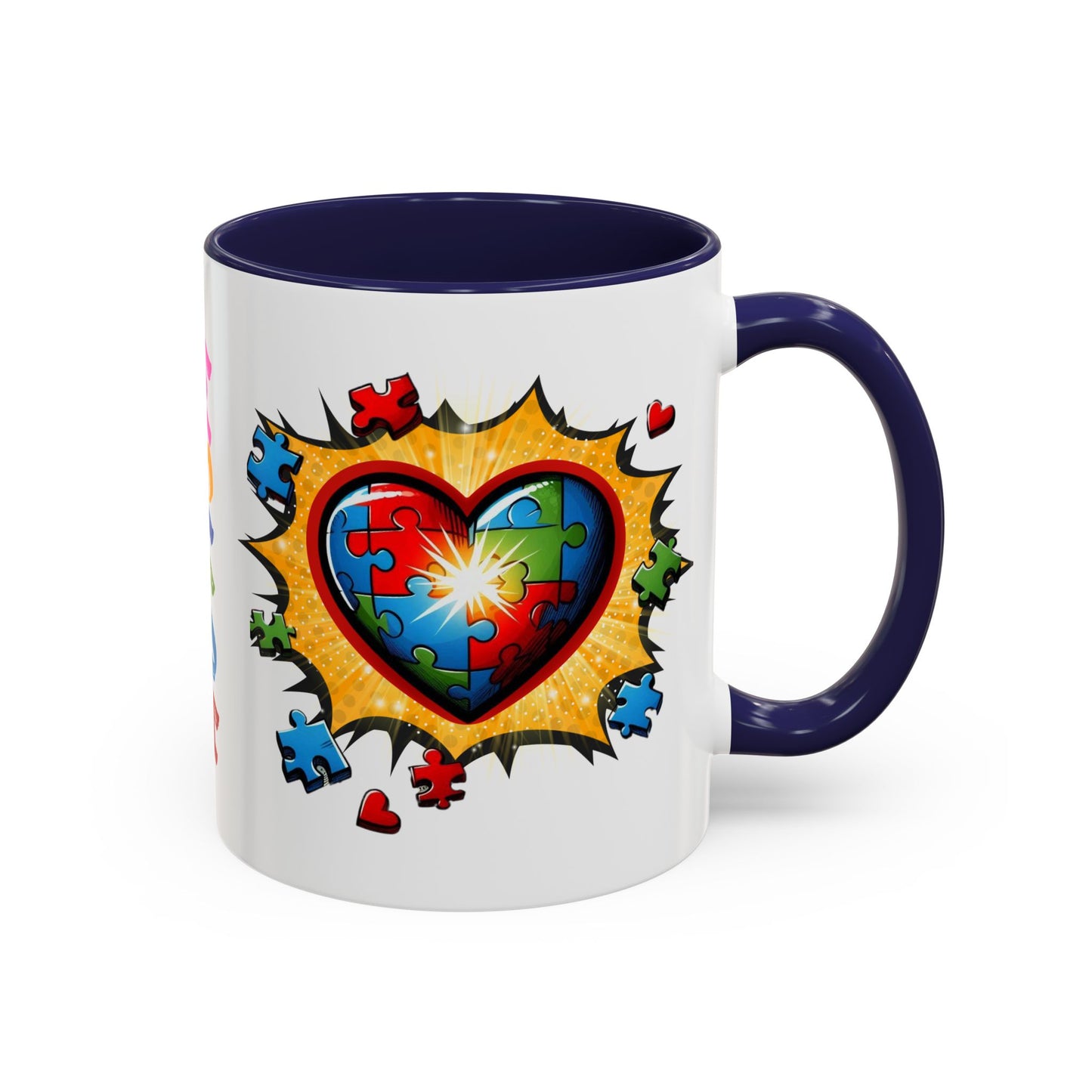 Autism Awareness Mug 11 oz or 15 oz Accent Color Coffee Tea Mug Color Handle Cup, Autism Support Gift, ASD Neurodiversity Inclusion Mug