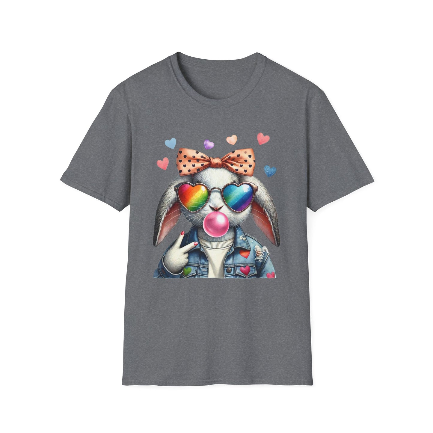 Bubble Gum Bunny Love Graphic Tee, Cute Aesthetic Bunny Rabbit Shirt, Pastel Animal Lover Gift, Unisex Trendy Bunny Shirt Casual Wear