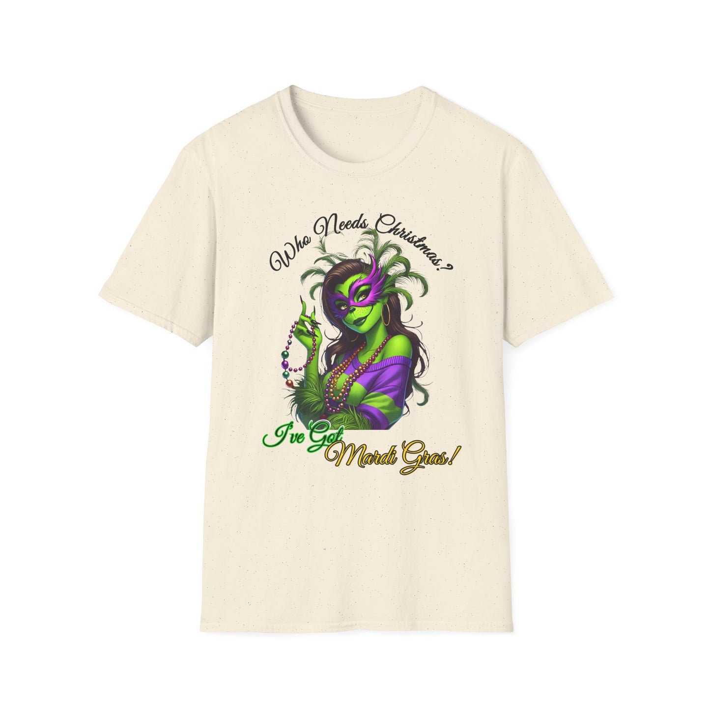 Mardi Gras T-Shirt, Sassy Grinch Graphic Tee, Unisex Softstyle Tee, Carnival Celebration Shirt, Fun Festive Wear, Holiday Gift