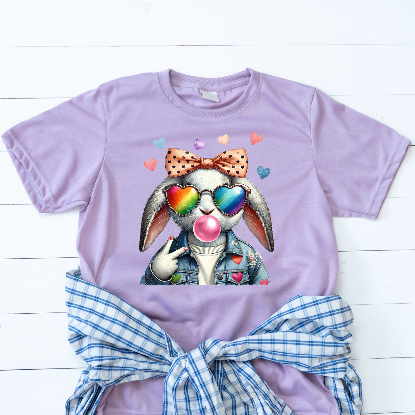 Bubble Gum Bunny Love Graphic Tee, Cute Aesthetic Bunny Rabbit Shirt, Pastel Animal Lover Gift, Unisex Trendy Bunny Shirt Casual Wear