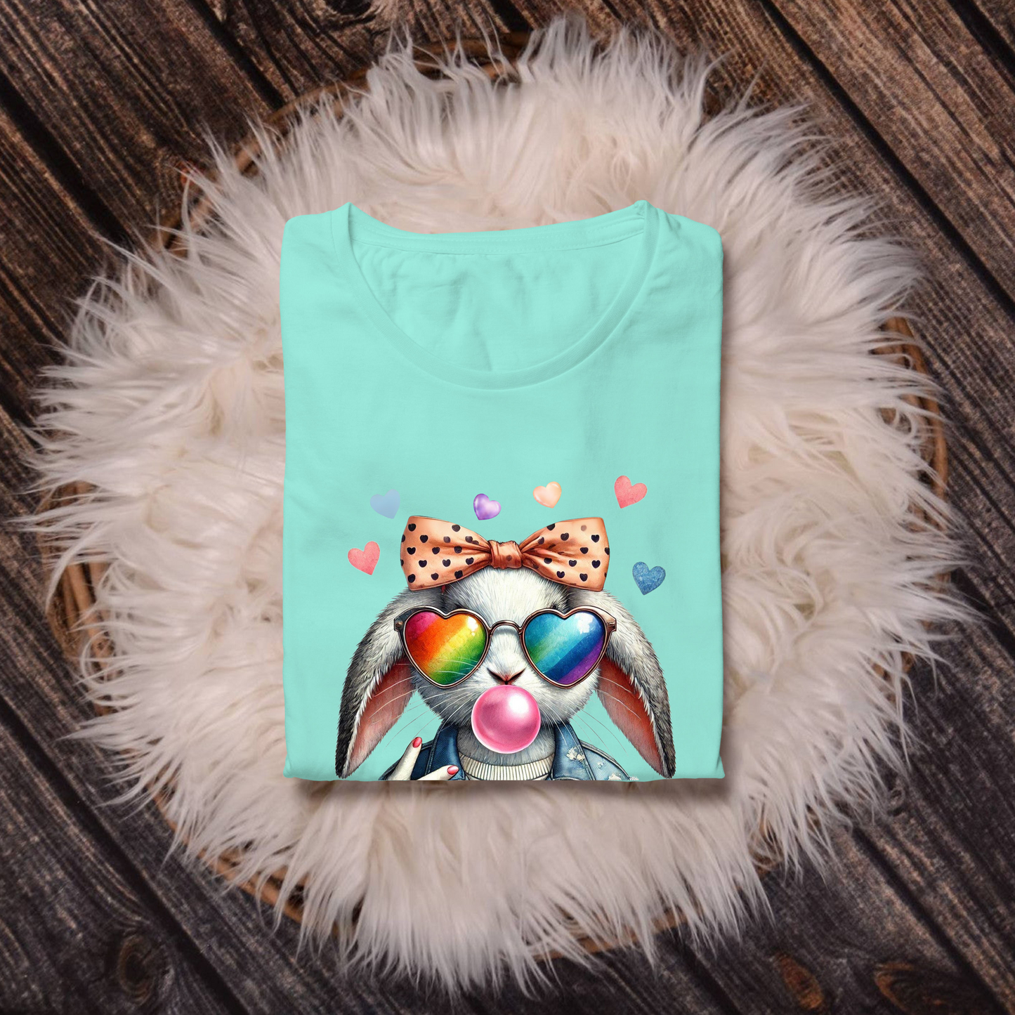 Bubble Gum Bunny Love Graphic Tee, Cute Aesthetic Bunny Rabbit Shirt, Pastel Animal Lover Gift, Unisex Trendy Bunny Shirt Casual Wear