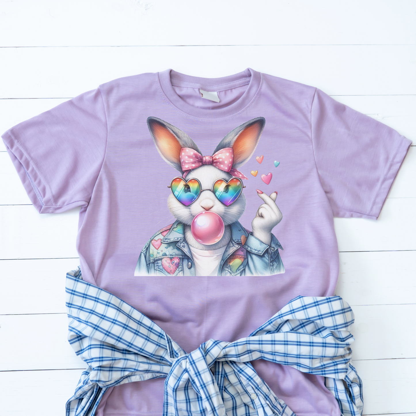 Bubble Gum Bunny Love Graphic Tee, Cute Aesthetic Bunny Rabbit Shirt, Pastel Animal Lover Gift, Unisex Trendy Bunny Shirt Casual Wear