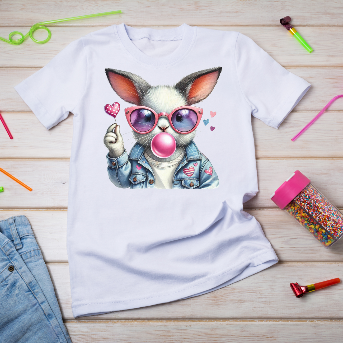 Bubble Gum Bunny Love Graphic Tee, Cute Aesthetic Bunny Rabbit Shirt, Pastel Animal Lover Gift, Unisex Trendy Bunny Shirt Casual Wear