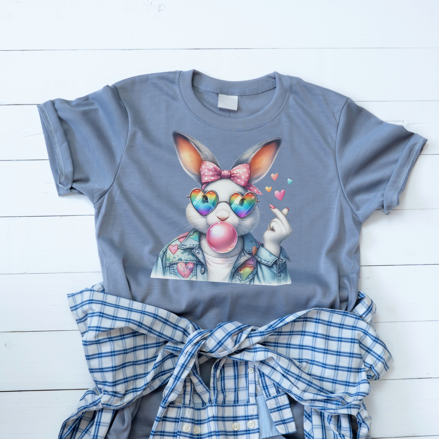Bubble Gum Bunny Love Graphic Tee, Cute Aesthetic Bunny Rabbit Shirt, Pastel Animal Lover Gift, Unisex Trendy Bunny Shirt Casual Wear