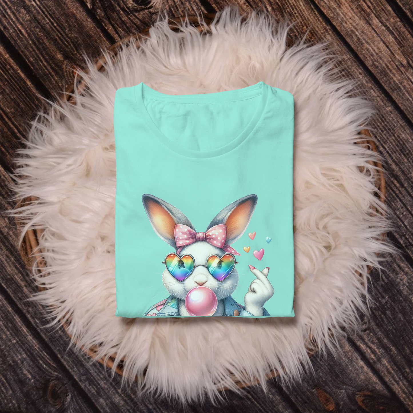 Bubble Gum Bunny Love Graphic Tee, Cute Aesthetic Bunny Rabbit Shirt, Pastel Animal Lover Gift, Unisex Trendy Bunny Shirt Casual Wear