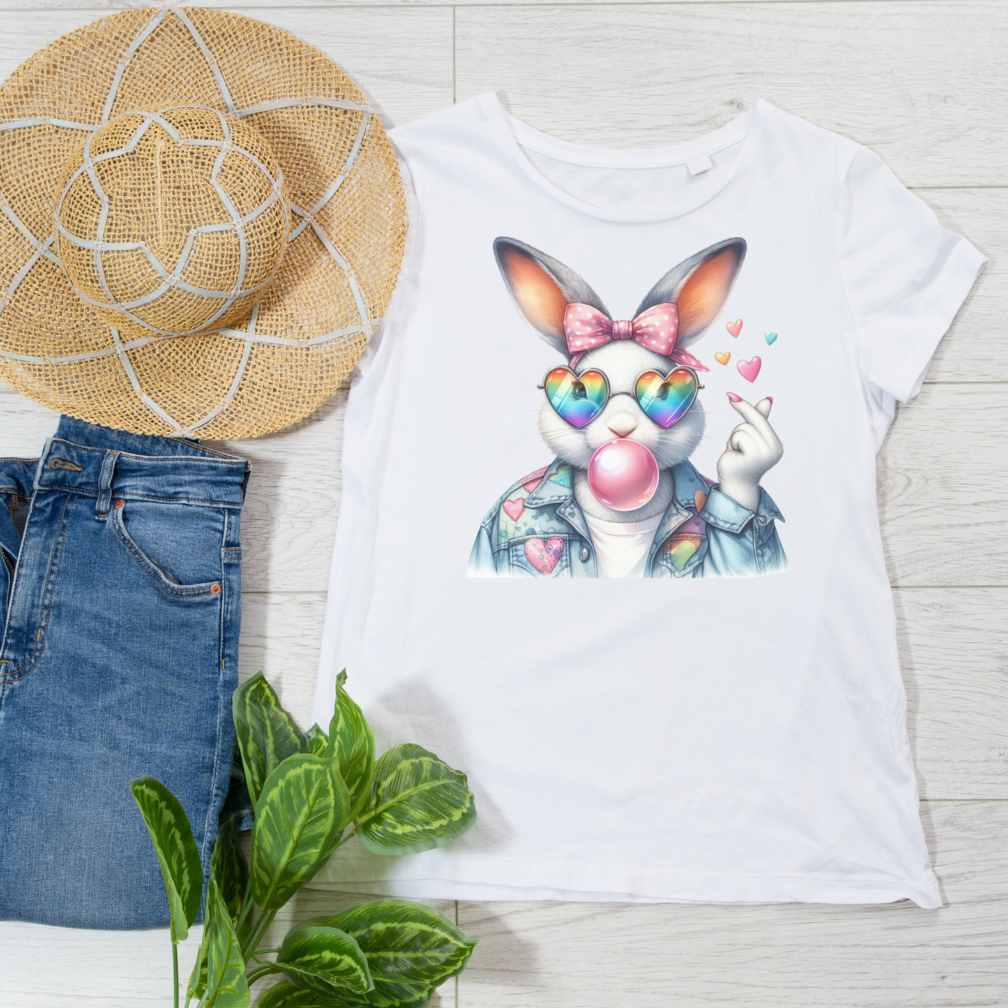Bubble Gum Bunny Love Graphic Tee, Cute Aesthetic Bunny Rabbit Shirt, Pastel Animal Lover Gift, Unisex Trendy Bunny Shirt Casual Wear