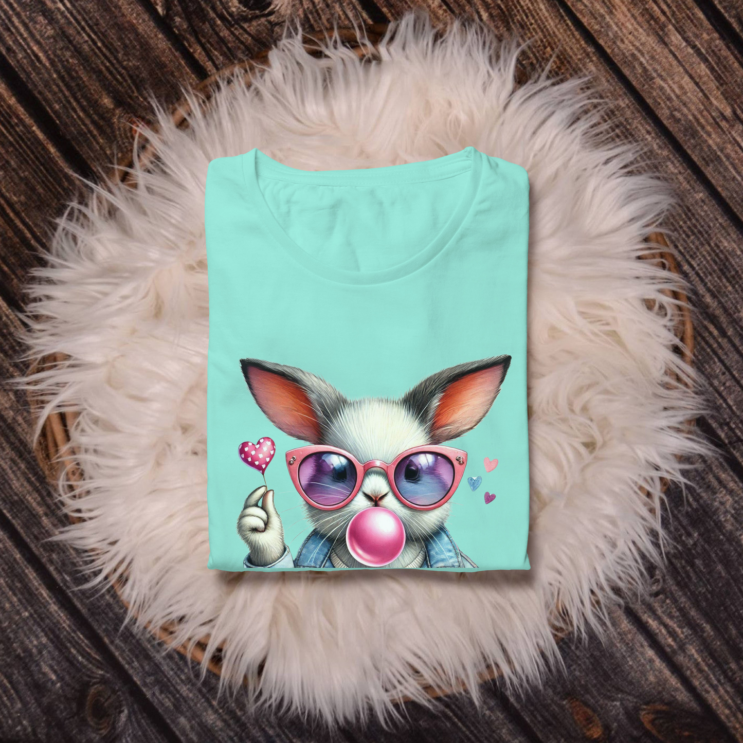 Bubble Gum Bunny Love Graphic Tee, Cute Aesthetic Bunny Rabbit Shirt, Pastel Animal Lover Gift, Unisex Trendy Bunny Shirt Casual Wear