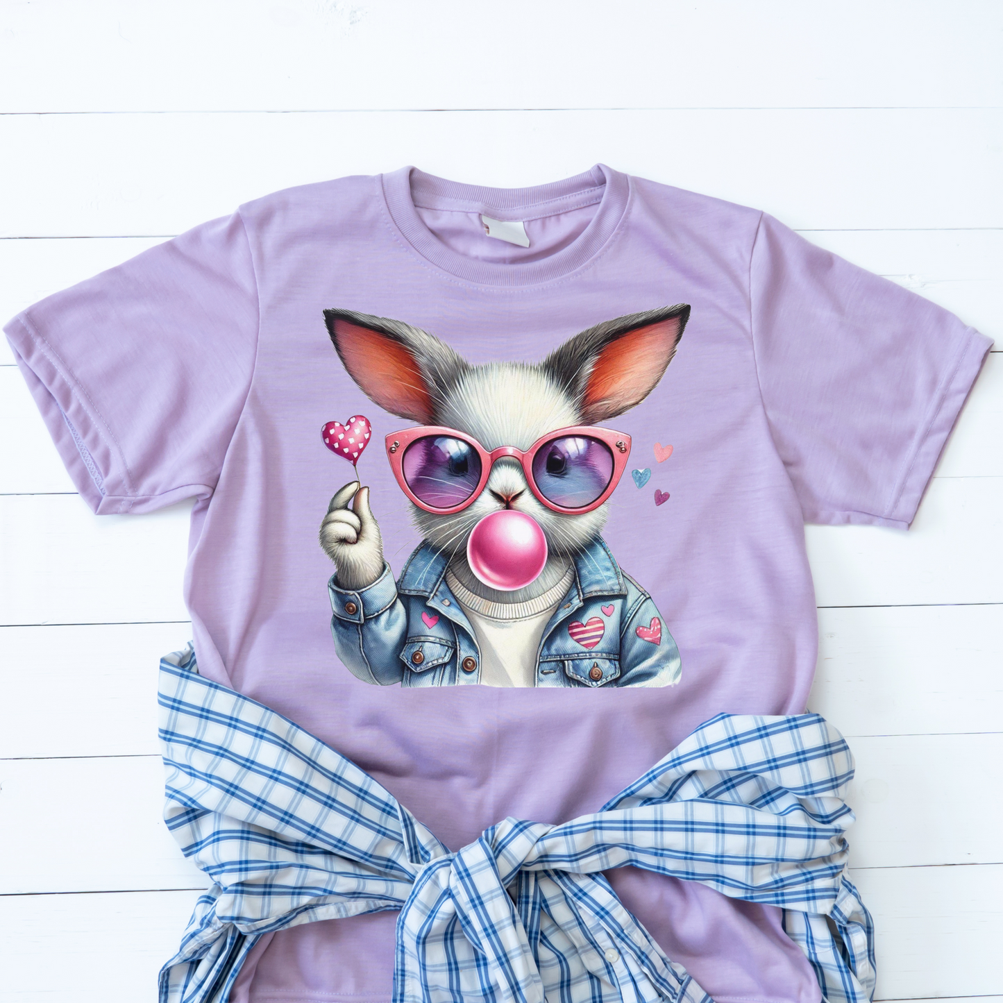 Bubble Gum Bunny Love Graphic Tee, Cute Aesthetic Bunny Rabbit Shirt, Pastel Animal Lover Gift, Unisex Trendy Bunny Shirt Casual Wear