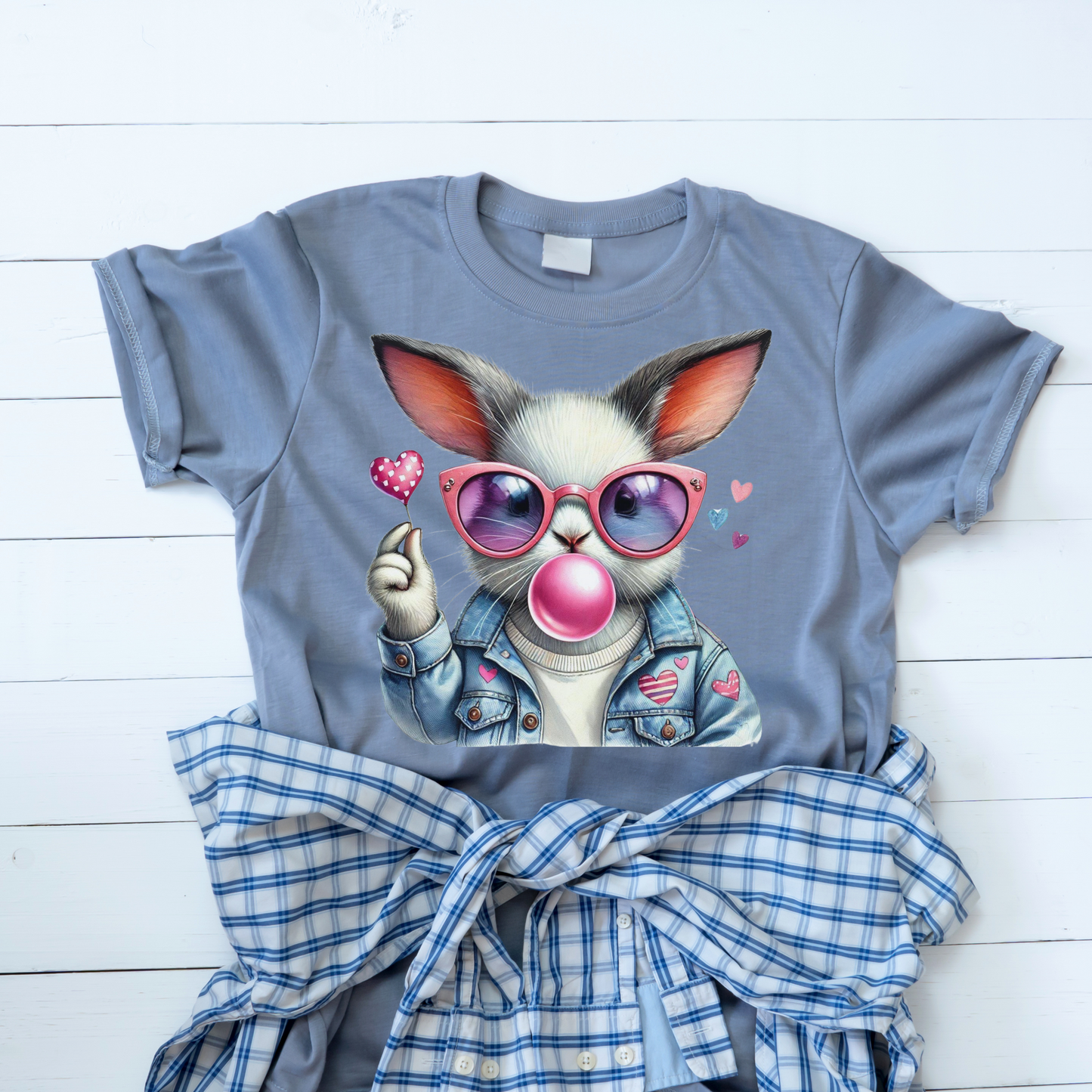 Bubble Gum Bunny Love Graphic Tee, Cute Aesthetic Bunny Rabbit Shirt, Pastel Animal Lover Gift, Unisex Trendy Bunny Shirt Casual Wear
