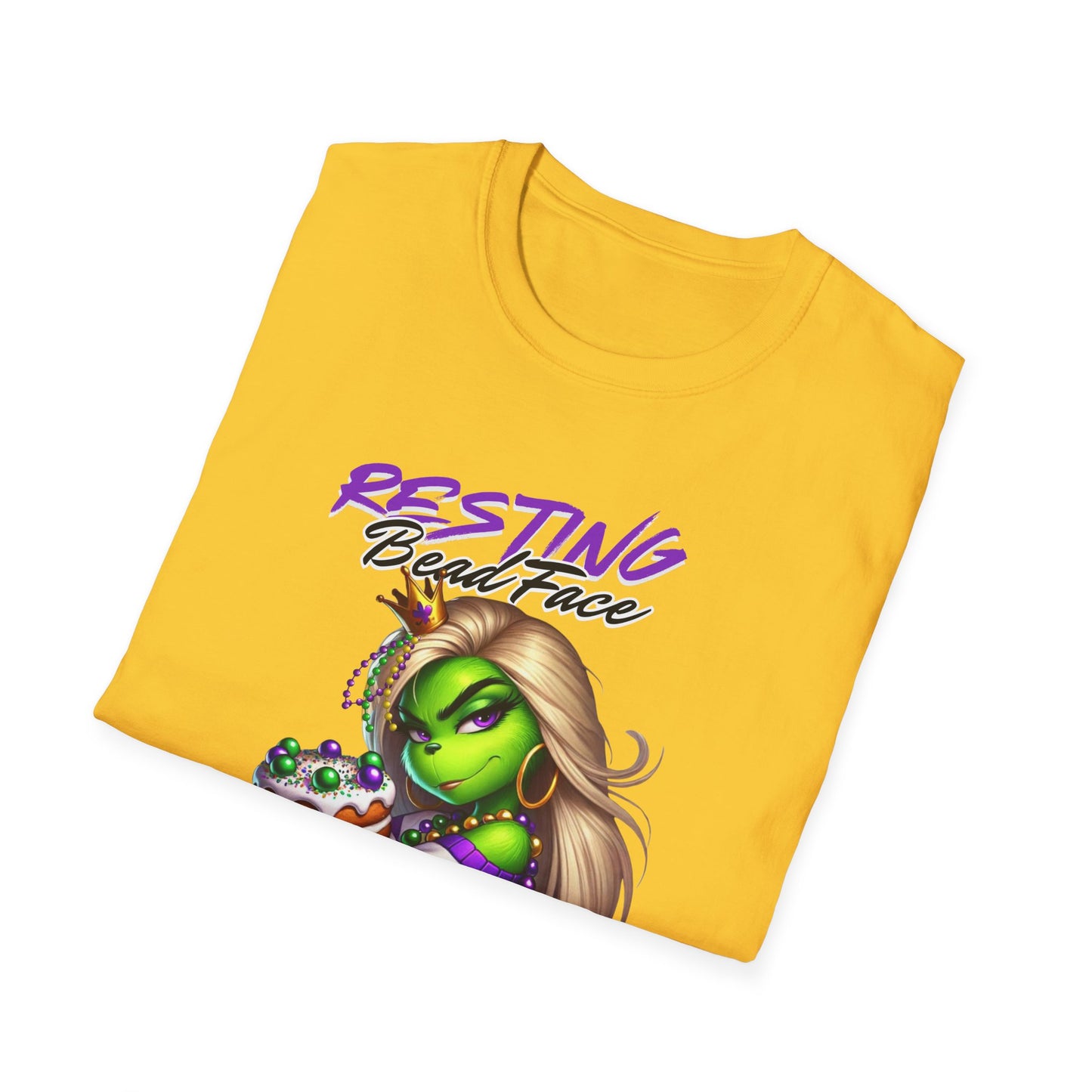 Resting Bead Face Grinch shirt, Mardi Gras Shirt, Grinch Graphic Tee, Fat Tuesday Style, Casual Wear, Unique Gift Idea, Unisex Softstyle Tee