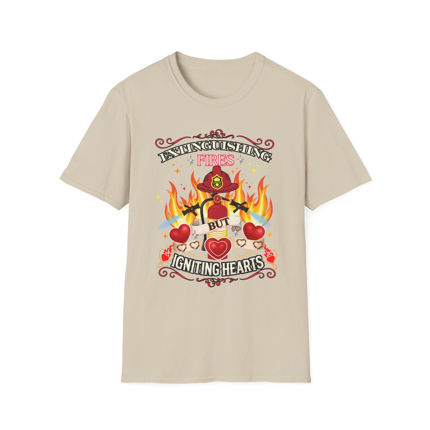 Extinguishing Fires Hearts Unisex T-Shirt, Cute Firefighter Fireman Lover Tee Gift for First Responder Friend, Funny love, Valentine's Day