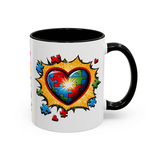 Autism Awareness Mug 11 oz or 15 oz Accent Color Coffee Tea Mug Color Handle Cup, Autism Support Gift, ASD Neurodiversity Inclusion Mug