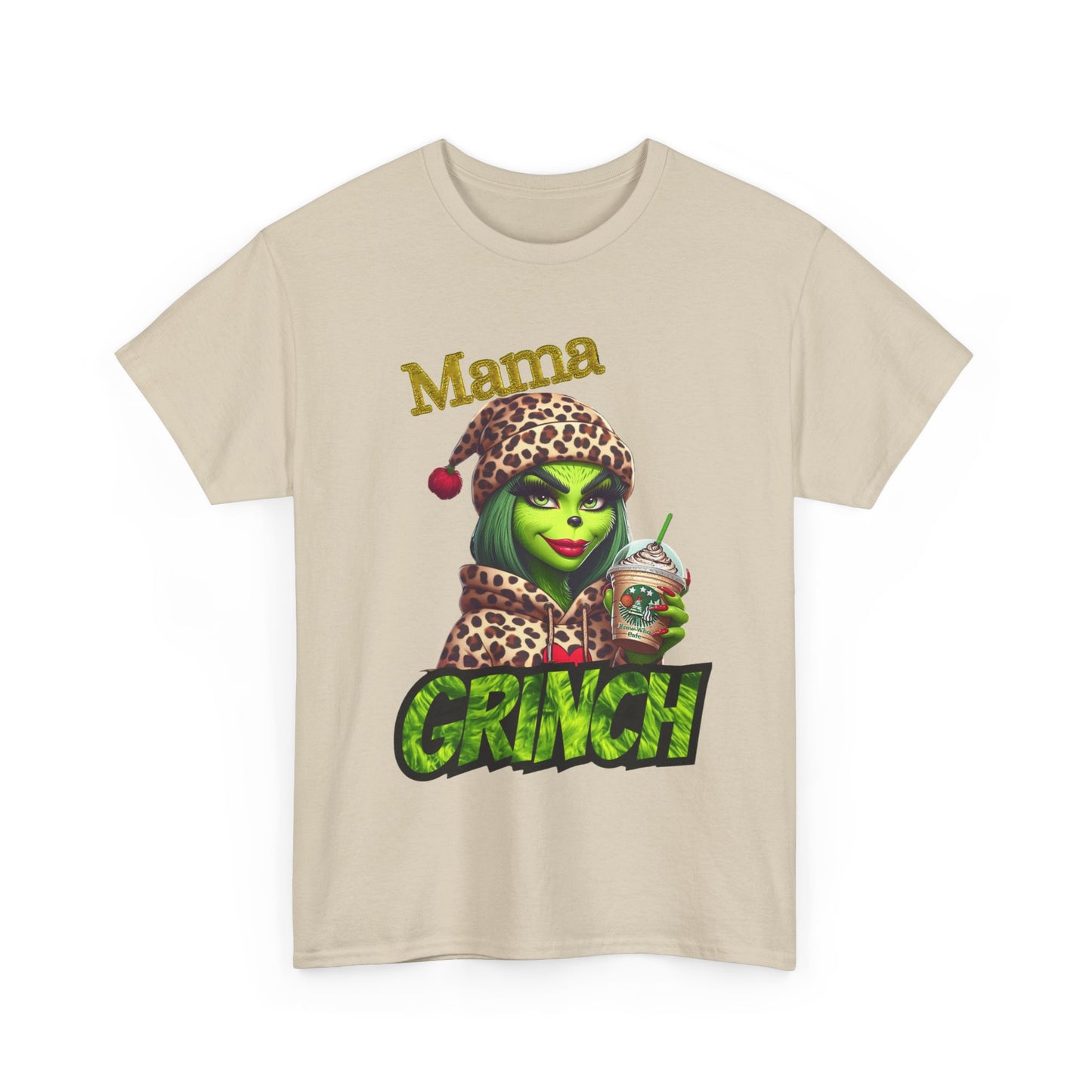 Mama Grinch Unisex Heavy Cotton Tee, Cozy Holiday Shirt, Funny Gift for Moms, Christmas Apparel, Party Tee