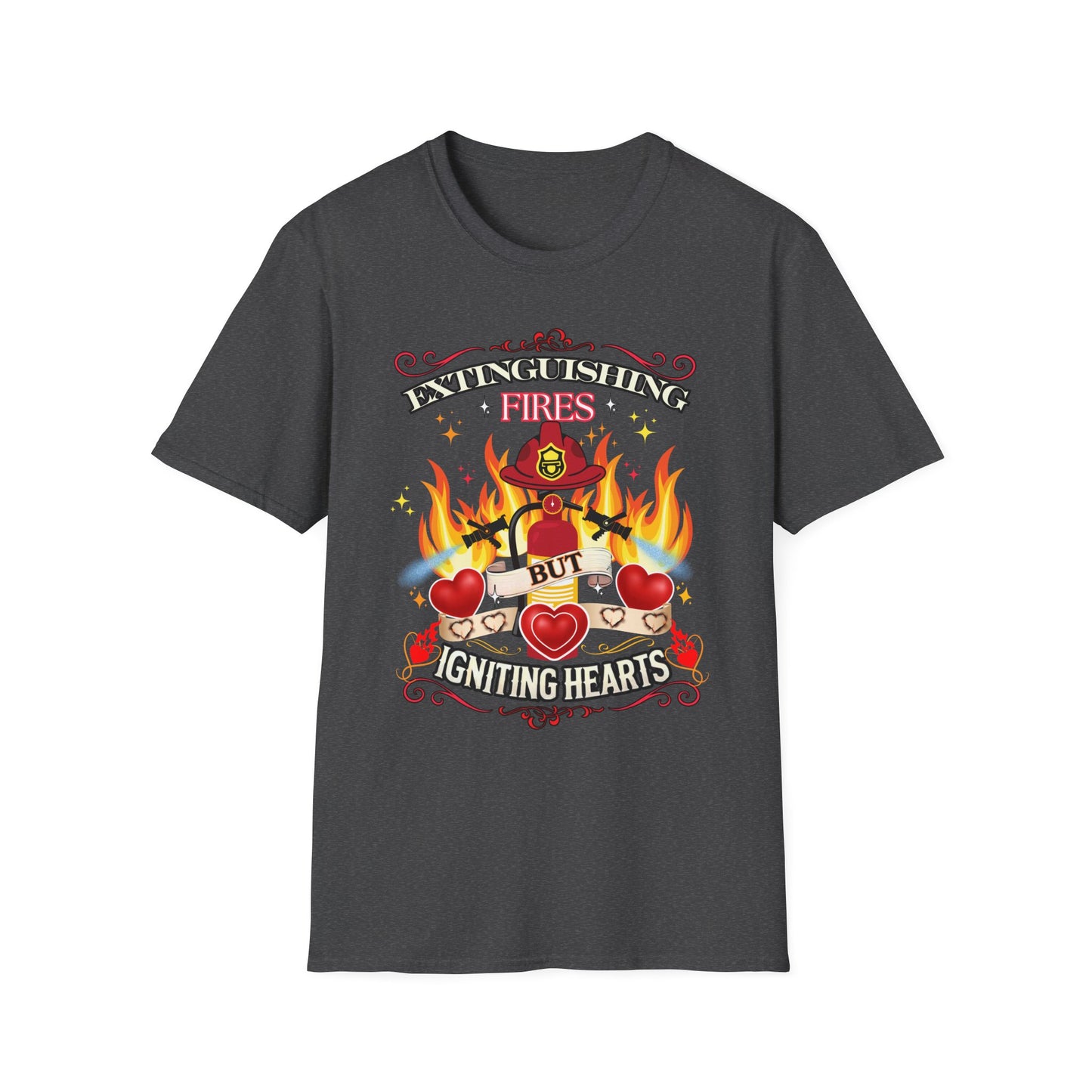 Extinguishing Fires Hearts Unisex T-Shirt, Cute Firefighter Fireman Lover Tee Gift for First Responder Friend, Funny love, Valentine's Day