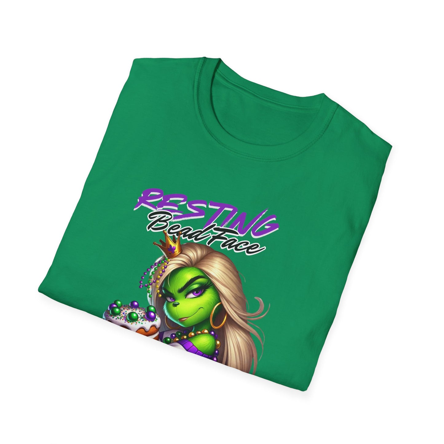 Resting Bead Face Grinch shirt, Mardi Gras Shirt, Grinch Graphic Tee, Fat Tuesday Style, Casual Wear, Unique Gift Idea, Unisex Softstyle Tee