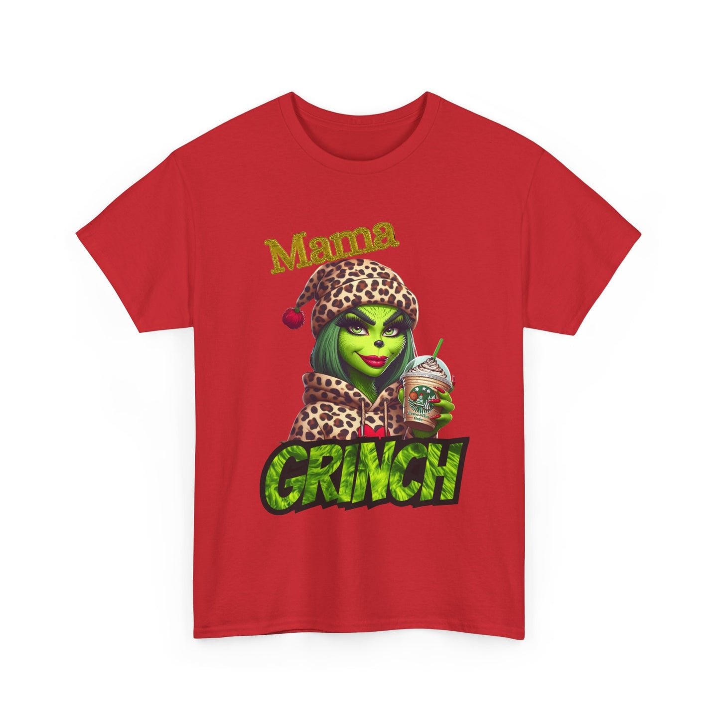 Mama Grinch Unisex Heavy Cotton Tee, Cozy Holiday Shirt, Funny Gift for Moms, Christmas Apparel, Party Tee