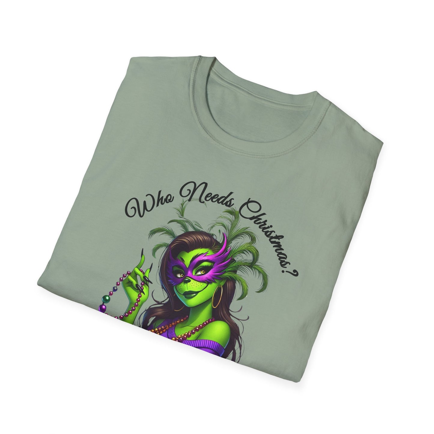 Mardi Gras T-Shirt, Sassy Grinch Graphic Tee, Unisex Softstyle Tee, Carnival Celebration Shirt, Fun Festive Wear, Holiday Gift