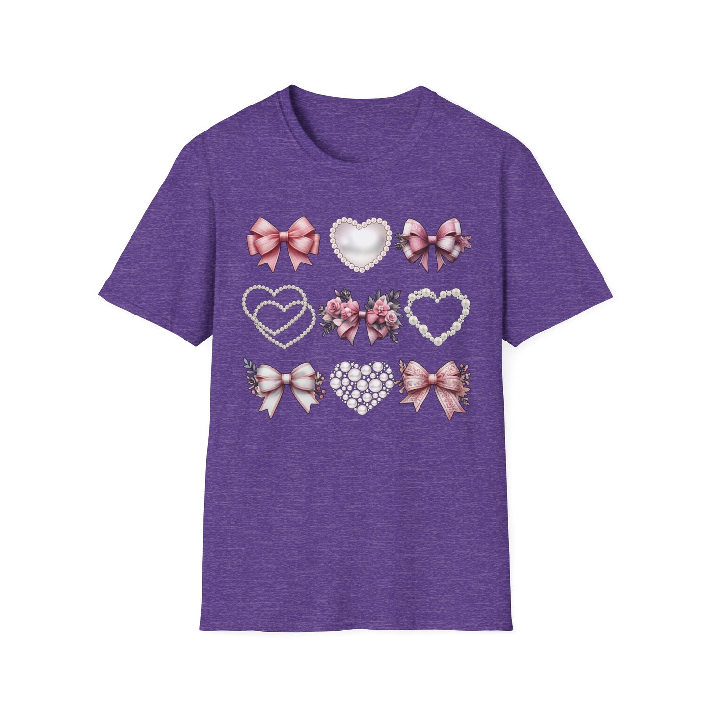 Coquette Bow, Pearls, and Hearts Shirt, Trendy and Chic design, Everyday Casual Wear, Unique Gift Idea, Unisex Softstyle Tee