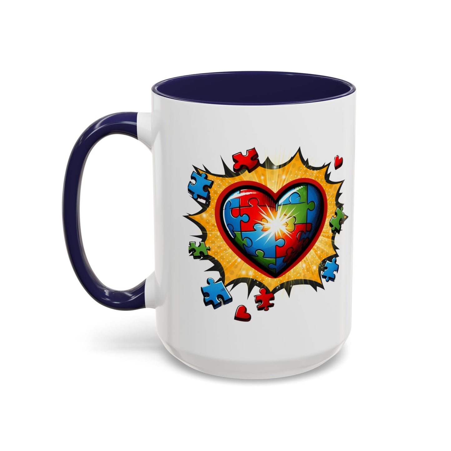 Autism Awareness Mug 11 oz or 15 oz Accent Color Coffee Tea Mug Color Handle Cup, Autism Support Gift, ASD Neurodiversity Inclusion Mug