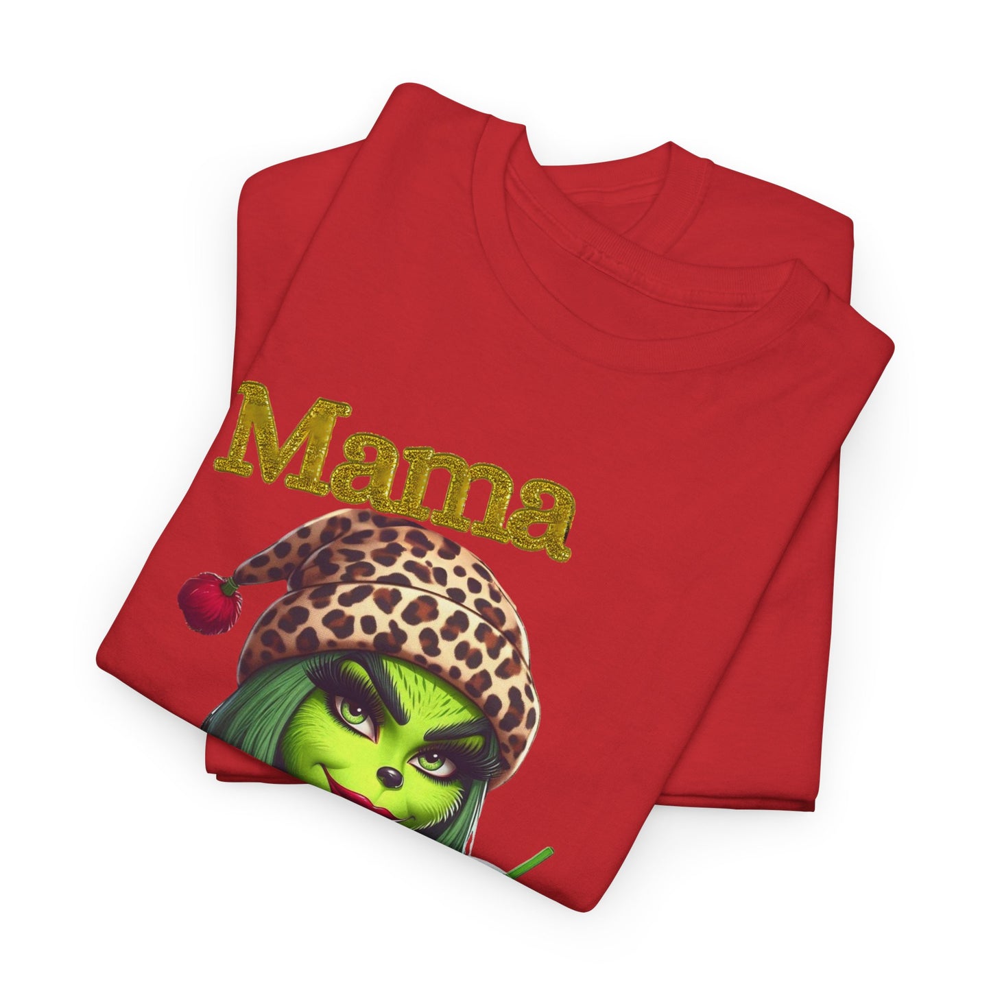 Mama Grinch Unisex Heavy Cotton Tee, Cozy Holiday Shirt, Funny Gift for Moms, Christmas Apparel, Party Tee