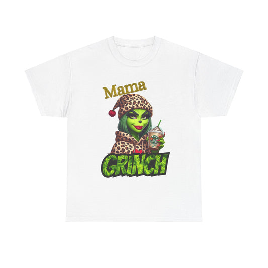 Mama Grinch Unisex Heavy Cotton Tee, Cozy Holiday Shirt, Funny Gift for Moms, Christmas Apparel, Party Tee