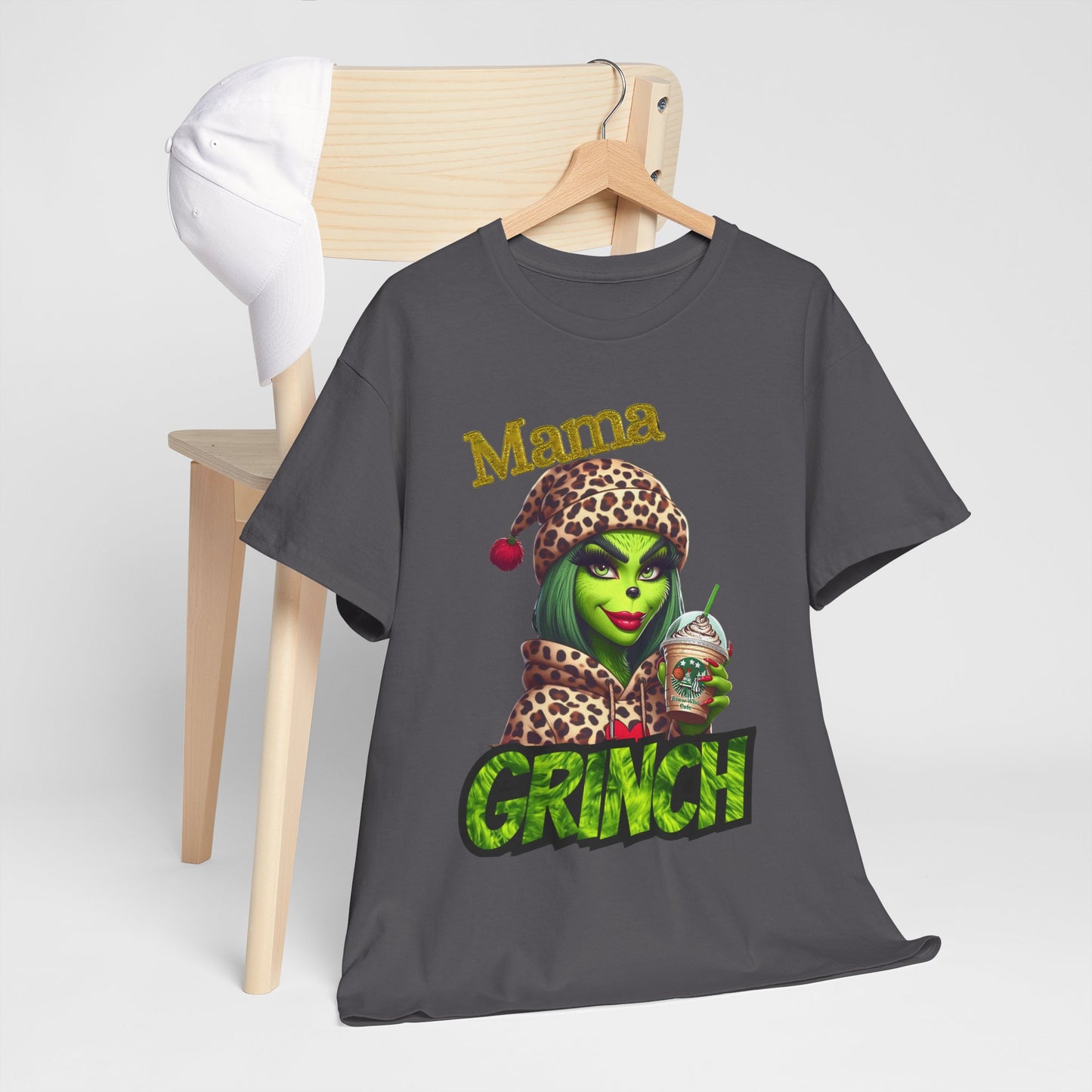 Mama Grinch Unisex Heavy Cotton Tee, Cozy Holiday Shirt, Funny Gift for Moms, Christmas Apparel, Party Tee