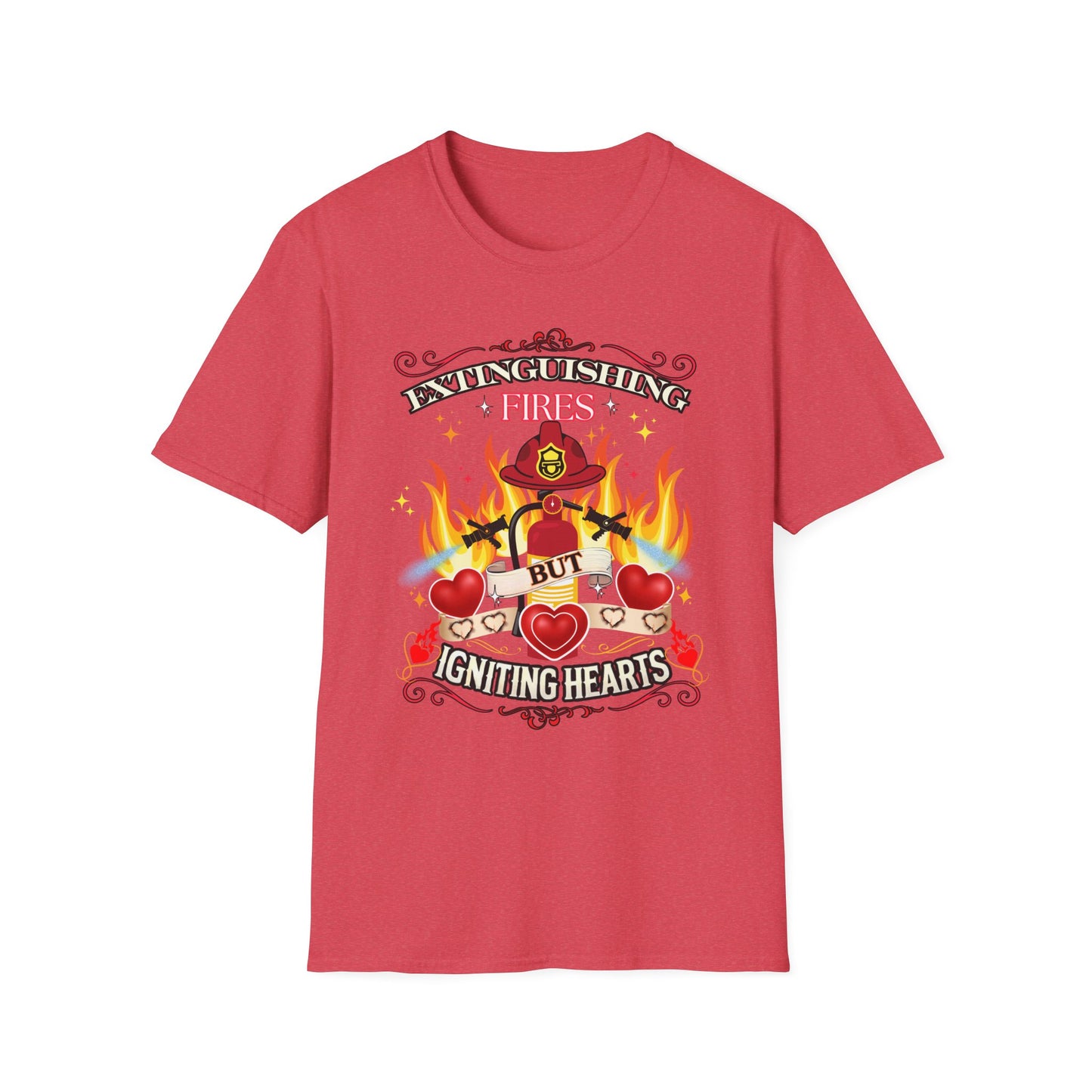 Extinguishing Fires Hearts Unisex T-Shirt, Cute Firefighter Fireman Lover Tee Gift for First Responder Friend, Funny love, Valentine's Day