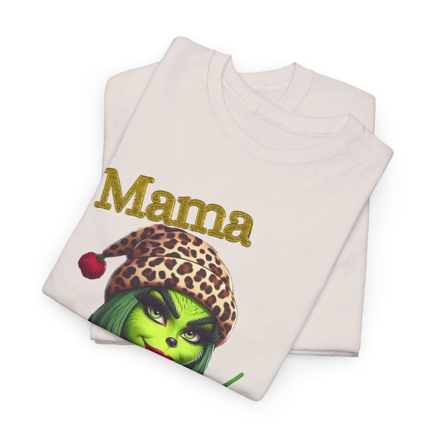 Mama Grinch Unisex Heavy Cotton Tee, Cozy Holiday Shirt, Funny Gift for Moms, Christmas Apparel, Party Tee