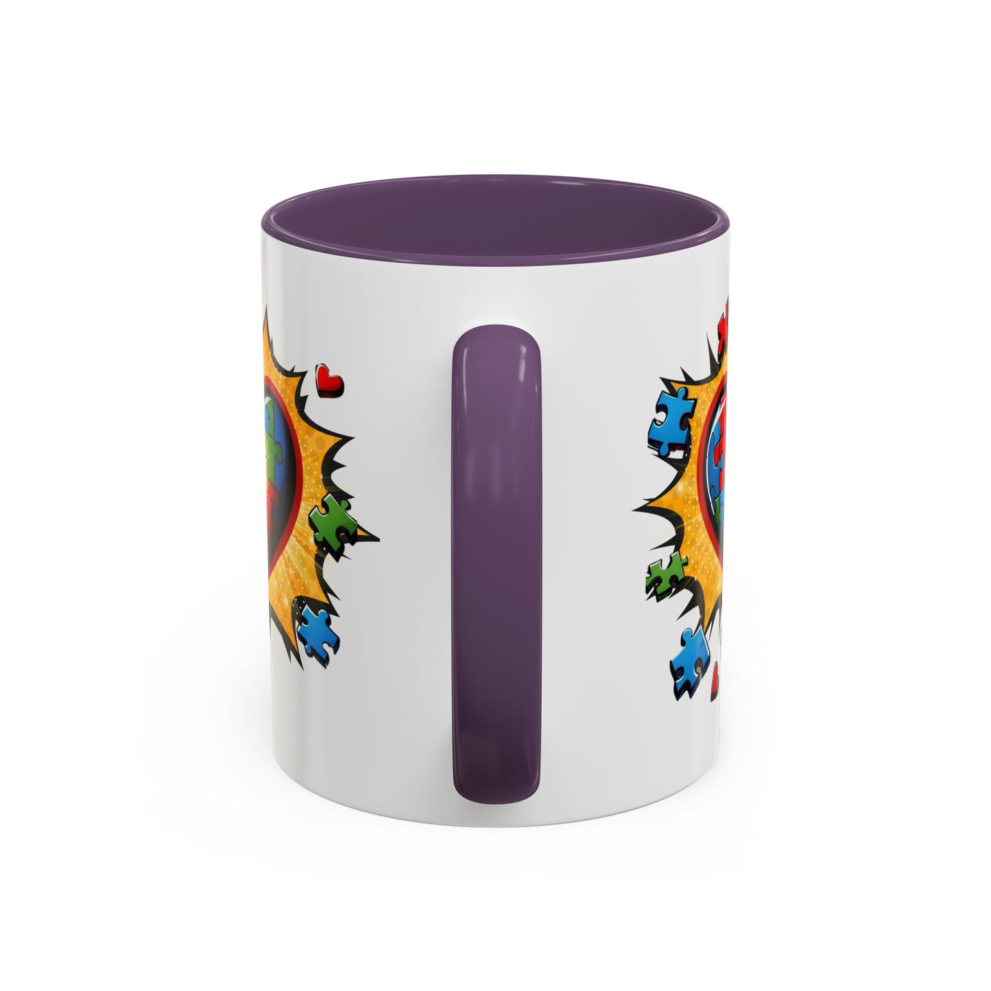 Autism Awareness Mug 11 oz or 15 oz Accent Color Coffee Tea Mug Color Handle Cup, Autism Support Gift, ASD Neurodiversity Inclusion Mug