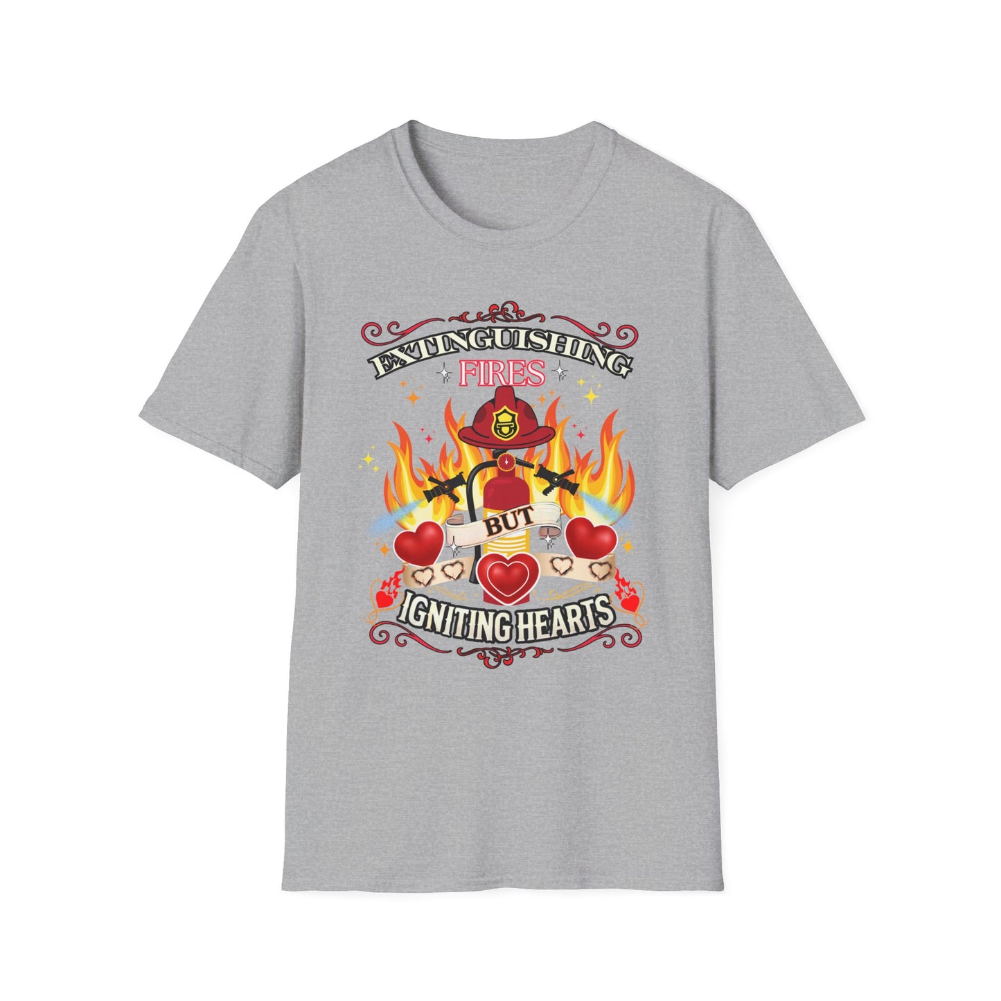 Extinguishing Fires Hearts Unisex T-Shirt, Cute Firefighter Fireman Lover Tee Gift for First Responder Friend, Funny love, Valentine's Day