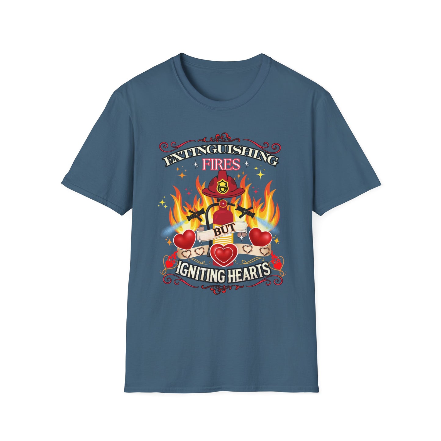 Extinguishing Fires Hearts Unisex T-Shirt, Cute Firefighter Fireman Lover Tee Gift for First Responder Friend, Funny love, Valentine's Day