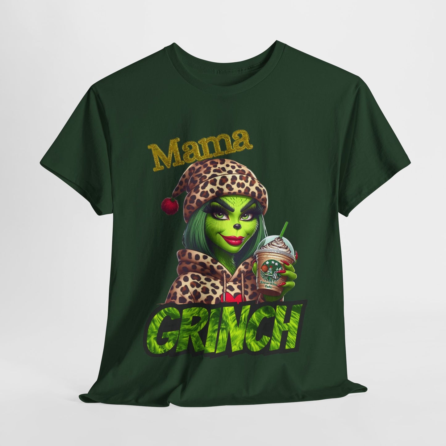 Mama Grinch Unisex Heavy Cotton Tee, Cozy Holiday Shirt, Funny Gift for Moms, Christmas Apparel, Party Tee