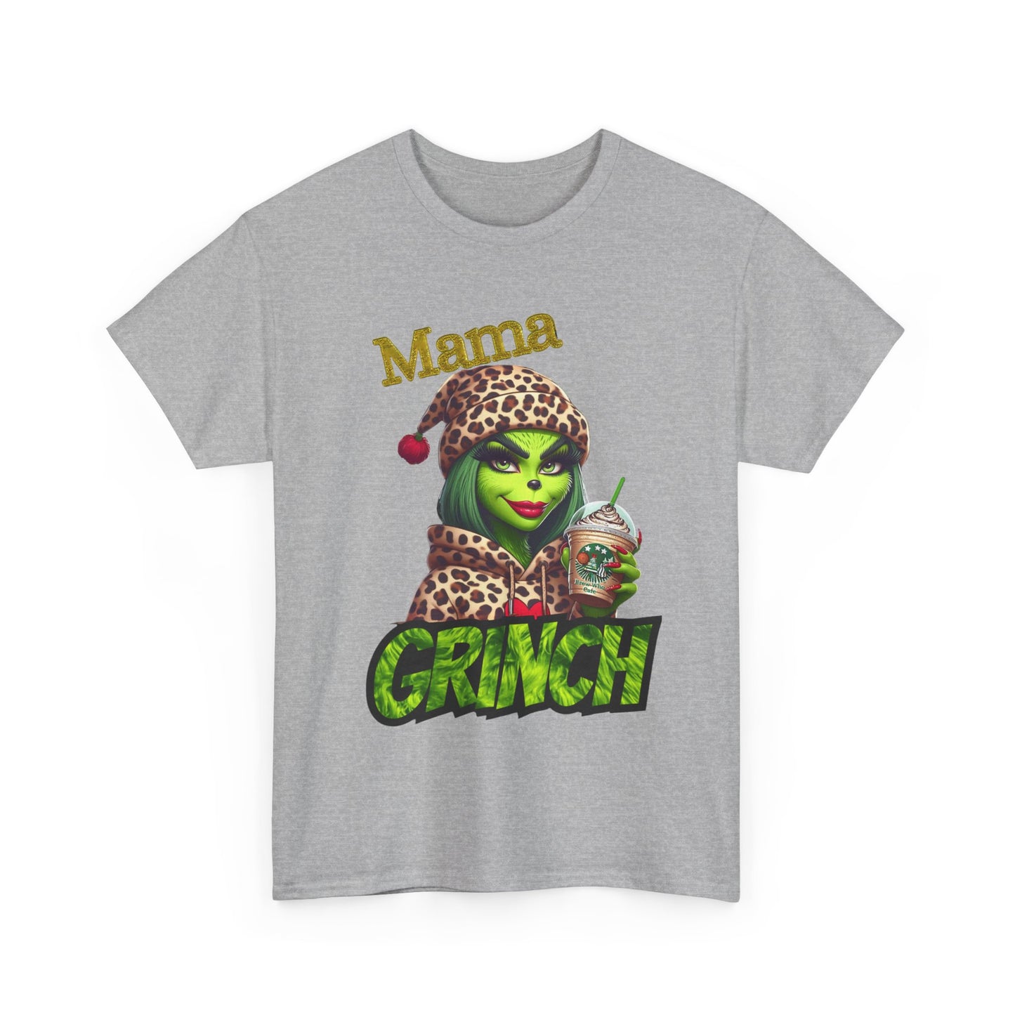 Mama Grinch Unisex Heavy Cotton Tee, Cozy Holiday Shirt, Funny Gift for Moms, Christmas Apparel, Party Tee