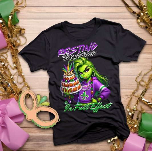 Resting Bead Face Grinch shirt, Mardi Gras Shirt, Grinch Graphic Tee, Fat Tuesday Style, Casual Wear, Unique Gift Idea, Unisex Softstyle Tee