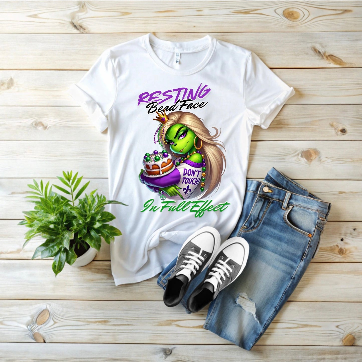 Resting Bead Face Grinch shirt, Mardi Gras Shirt, Grinch Graphic Tee, Fat Tuesday Style, Casual Wear, Unique Gift Idea, Unisex Softstyle Tee