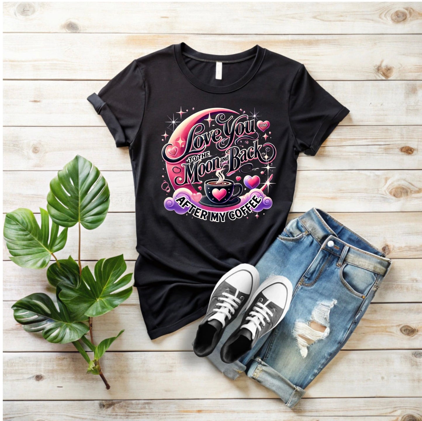 Love You to the Moon and Back Unisex T-Shirt, Cute Coffee Lover Tee, Gift for Coffee Addicts, Funny love gift, Birthday, Valentine's Day