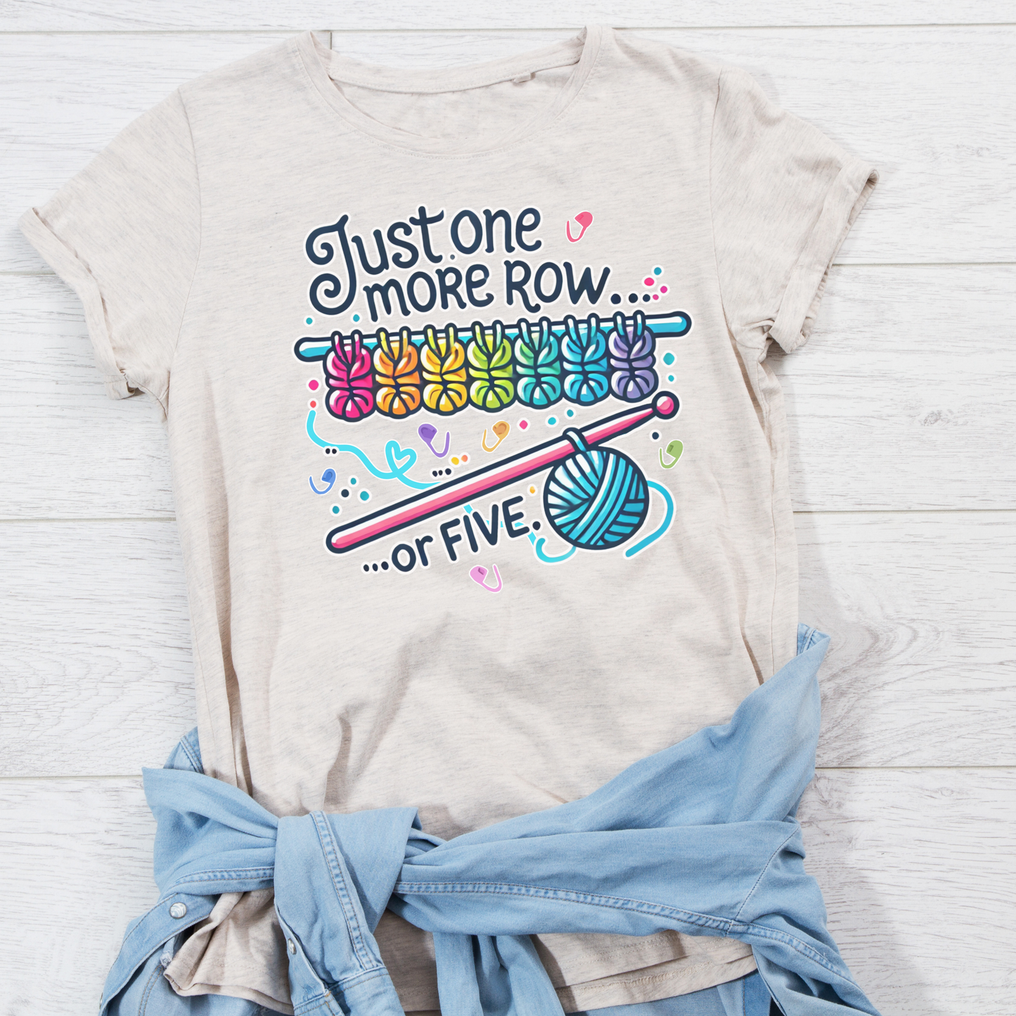 Funny Crochet & Knitting Tee Shirt Just One More Row or Five Yarn Lover Gift, Crafting Apparel Tee Knitting Humor Top, Softstyle Fashion