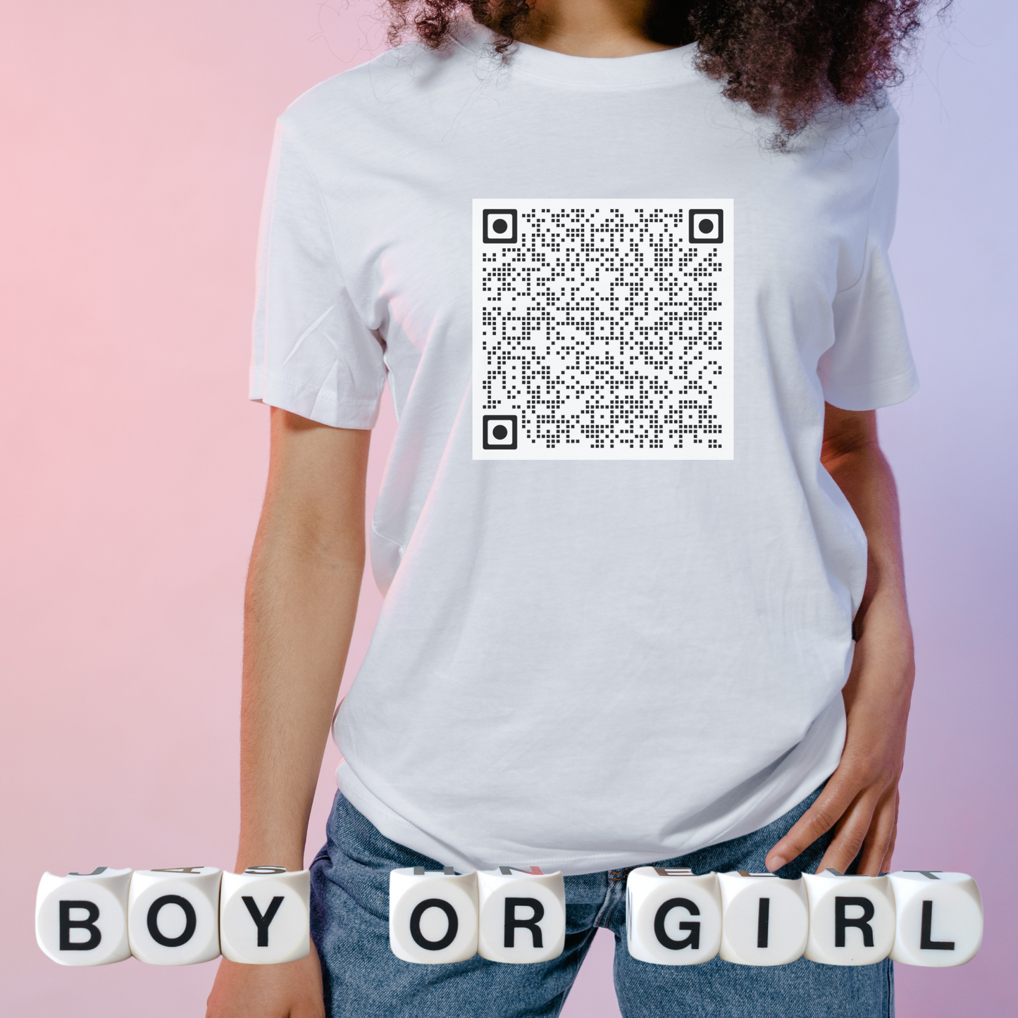 Gender Reveal QR Code Shirt Scan for a Surprise Its a Girl Confetti Video QR Code Unisex Softstyle TShirt, Baby Shower Reveal Casual Tee