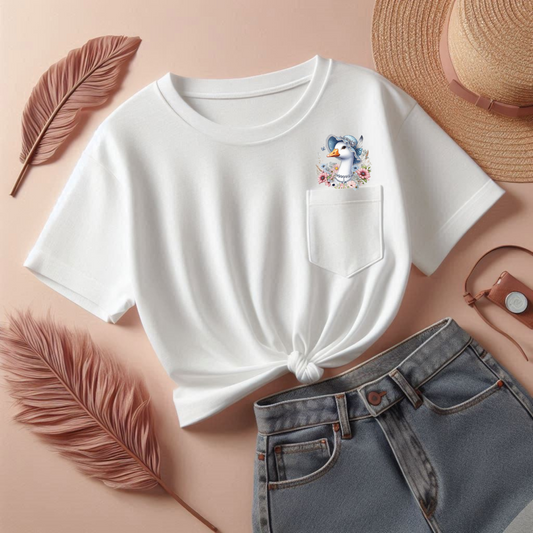 Cottagecore Floral Bonnet Goose Pocket Tee, Nature Lover Mom Pocket Tshirt, Mothers Day Gift Casual Graphic Gift for Friends Everyday Wear
