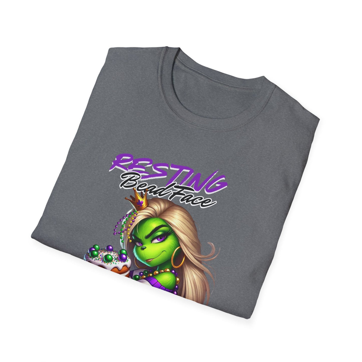 Resting Bead Face Grinch shirt, Mardi Gras Shirt, Grinch Graphic Tee, Fat Tuesday Style, Casual Wear, Unique Gift Idea, Unisex Softstyle Tee