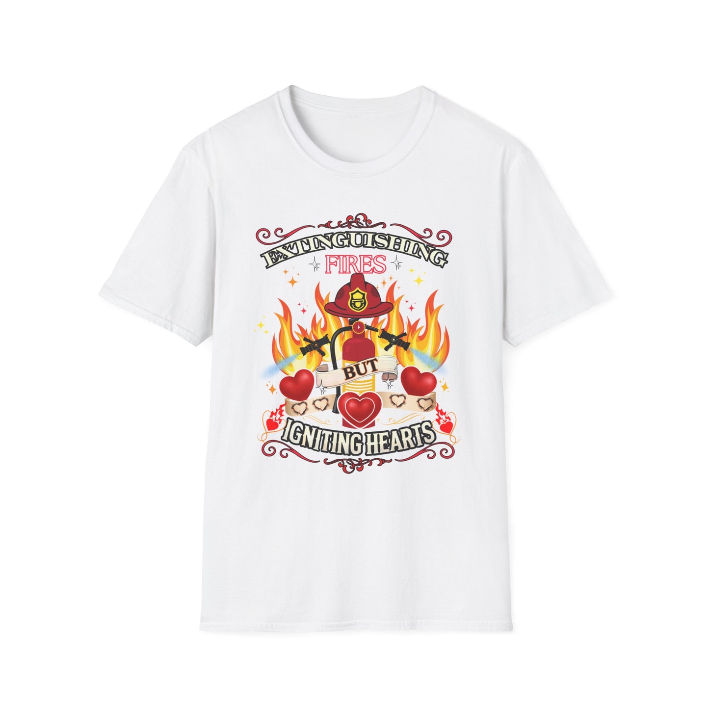 Extinguishing Fires Hearts Unisex T-Shirt, Cute Firefighter Fireman Lover Tee Gift for First Responder Friend, Funny love, Valentine's Day