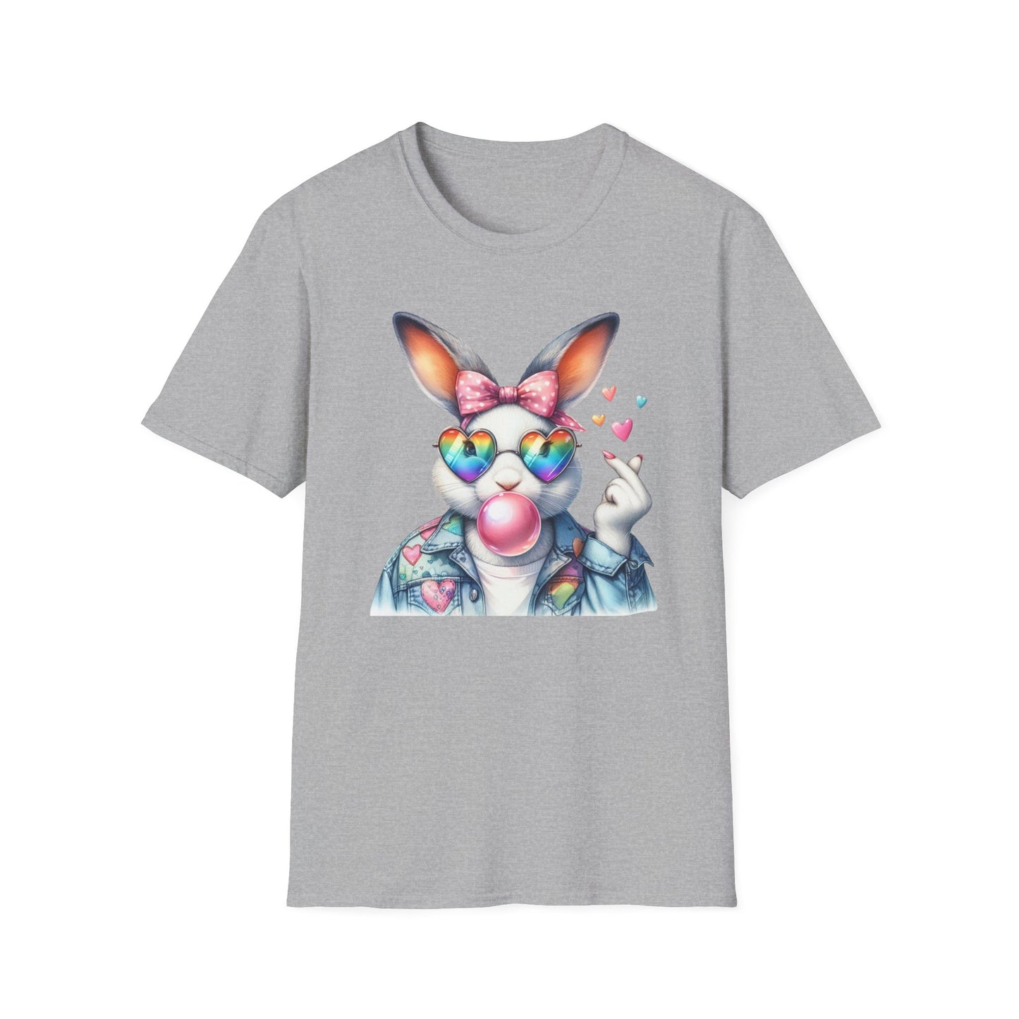 Bubble Gum Bunny Love Graphic Tee, Cute Aesthetic Bunny Rabbit Shirt, Pastel Animal Lover Gift,  Unisex Trendy Bunny Shirt Casual Wear