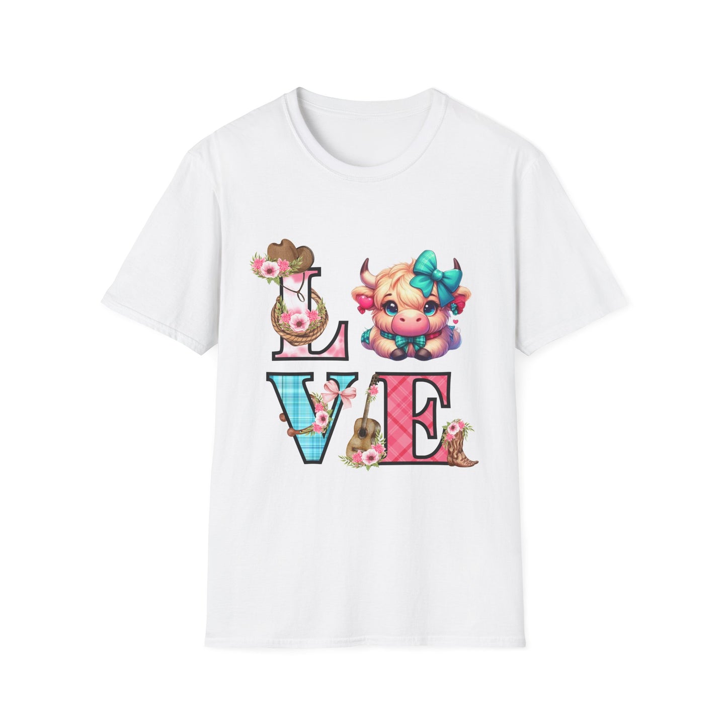 Highland Cow Valentine Shirt, Trendy Cute Farmhouse Valentine Tee, Cows Hearts & Bows, Casual Wear, Unique Gift Idea, Unisex Softstyle Tee