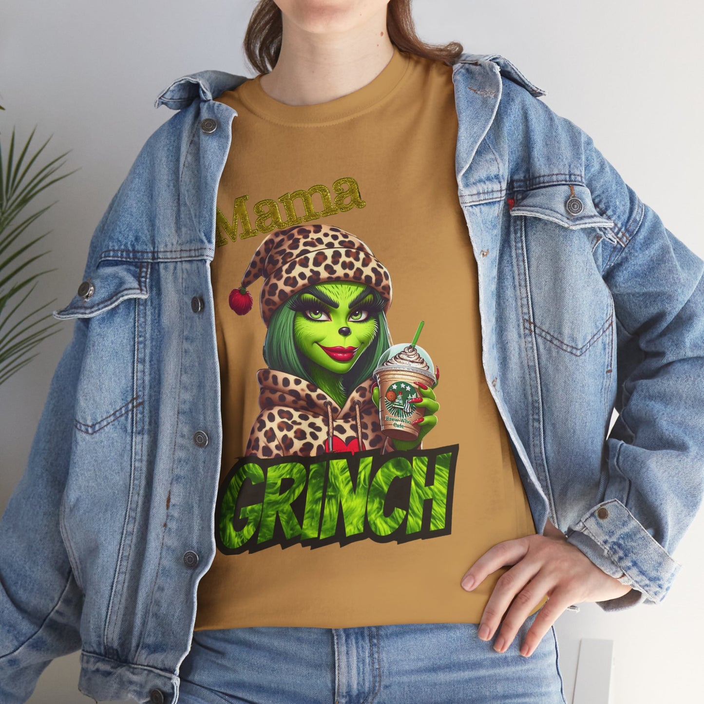 Mama Grinch Unisex Heavy Cotton Tee, Cozy Holiday Shirt, Funny Gift for Moms, Christmas Apparel, Party Tee