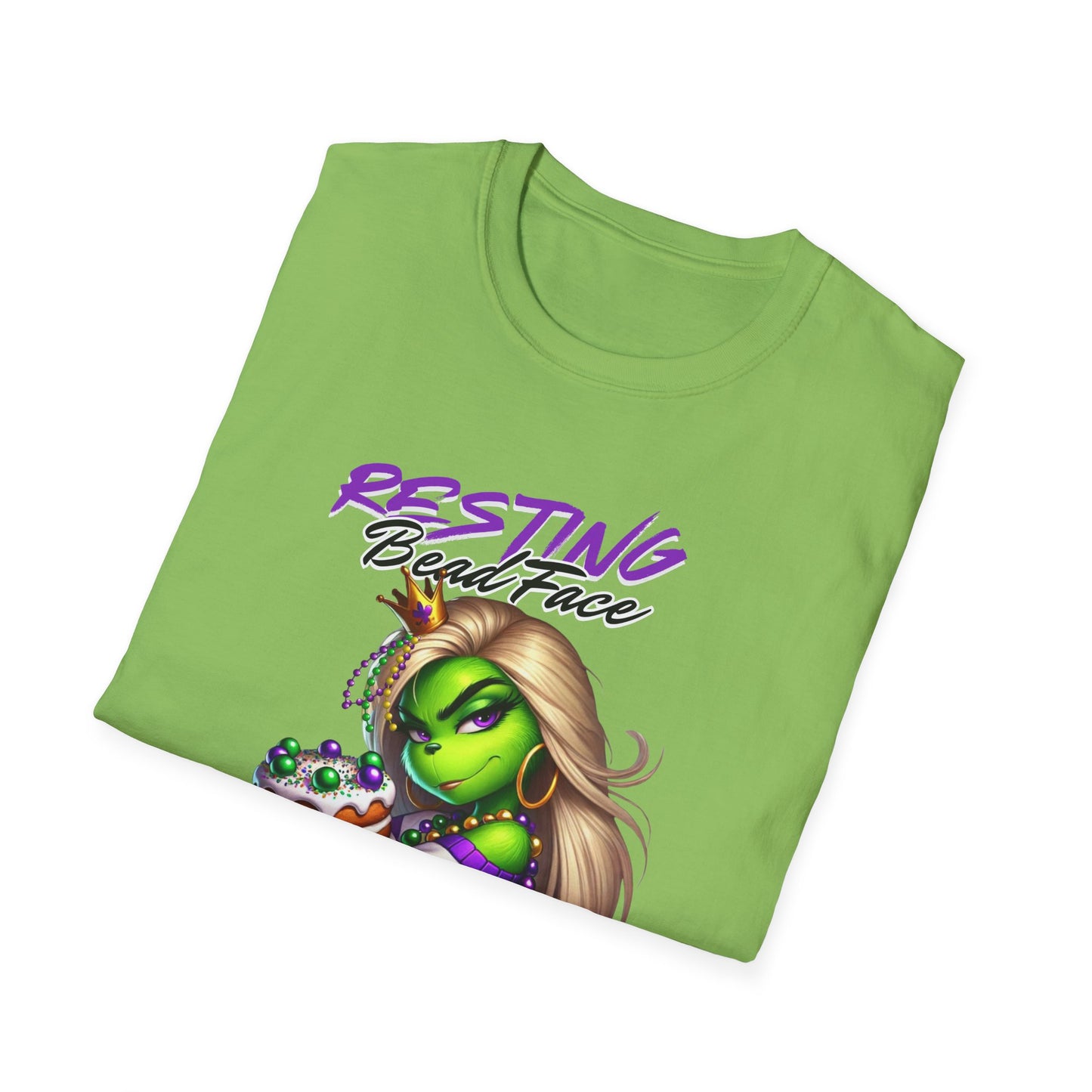 Resting Bead Face Grinch shirt, Mardi Gras Shirt, Grinch Graphic Tee, Fat Tuesday Style, Casual Wear, Unique Gift Idea, Unisex Softstyle Tee