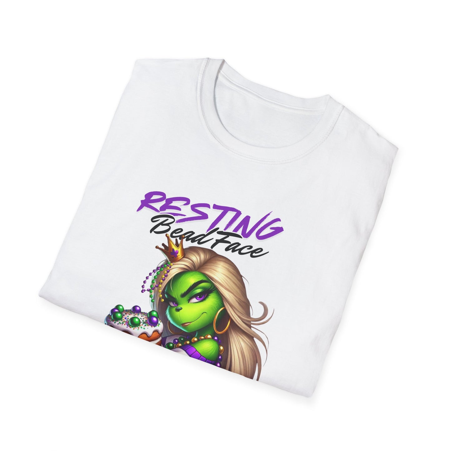 Resting Bead Face Grinch shirt, Mardi Gras Shirt, Grinch Graphic Tee, Fat Tuesday Style, Casual Wear, Unique Gift Idea, Unisex Softstyle Tee