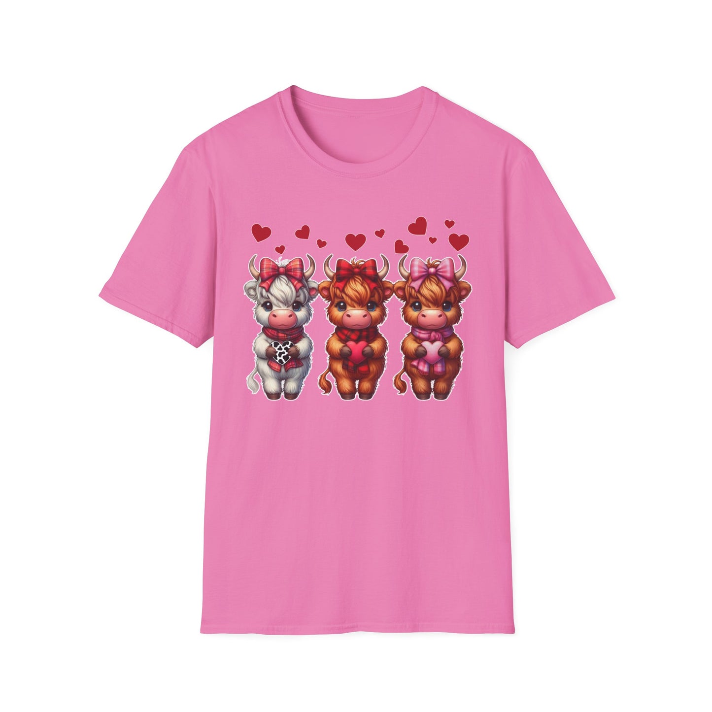 Highland Cow Valentine Shirt, Trendy Cute Farmhouse Valentine Tee, Cows Hearts & Bows, Casual Wear, Unique Gift Idea, Unisex Softstyle Tee